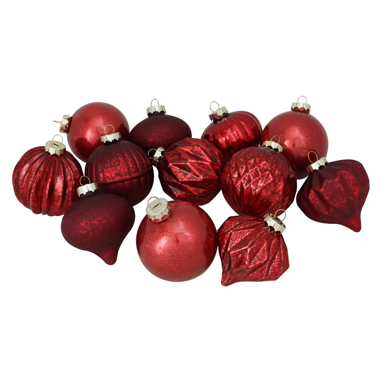 Northlight Mercury Style Onion and Ball Glass Christmas Ornament Set - 3" - Red - 12ct